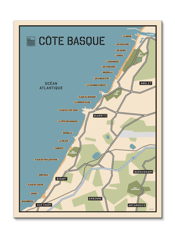 Carte des plages et de côte Basque de Biarritz