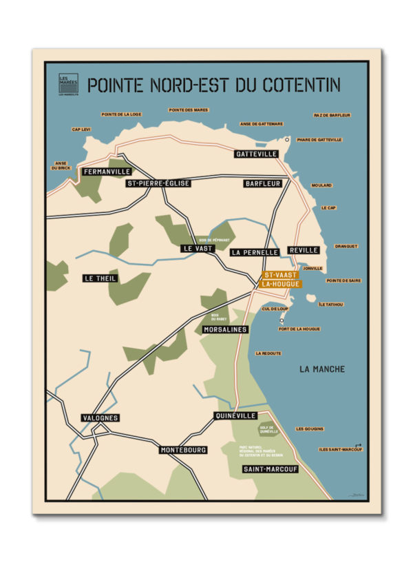 Carte de la côte et des plages de la pointe nord est du Cotentin