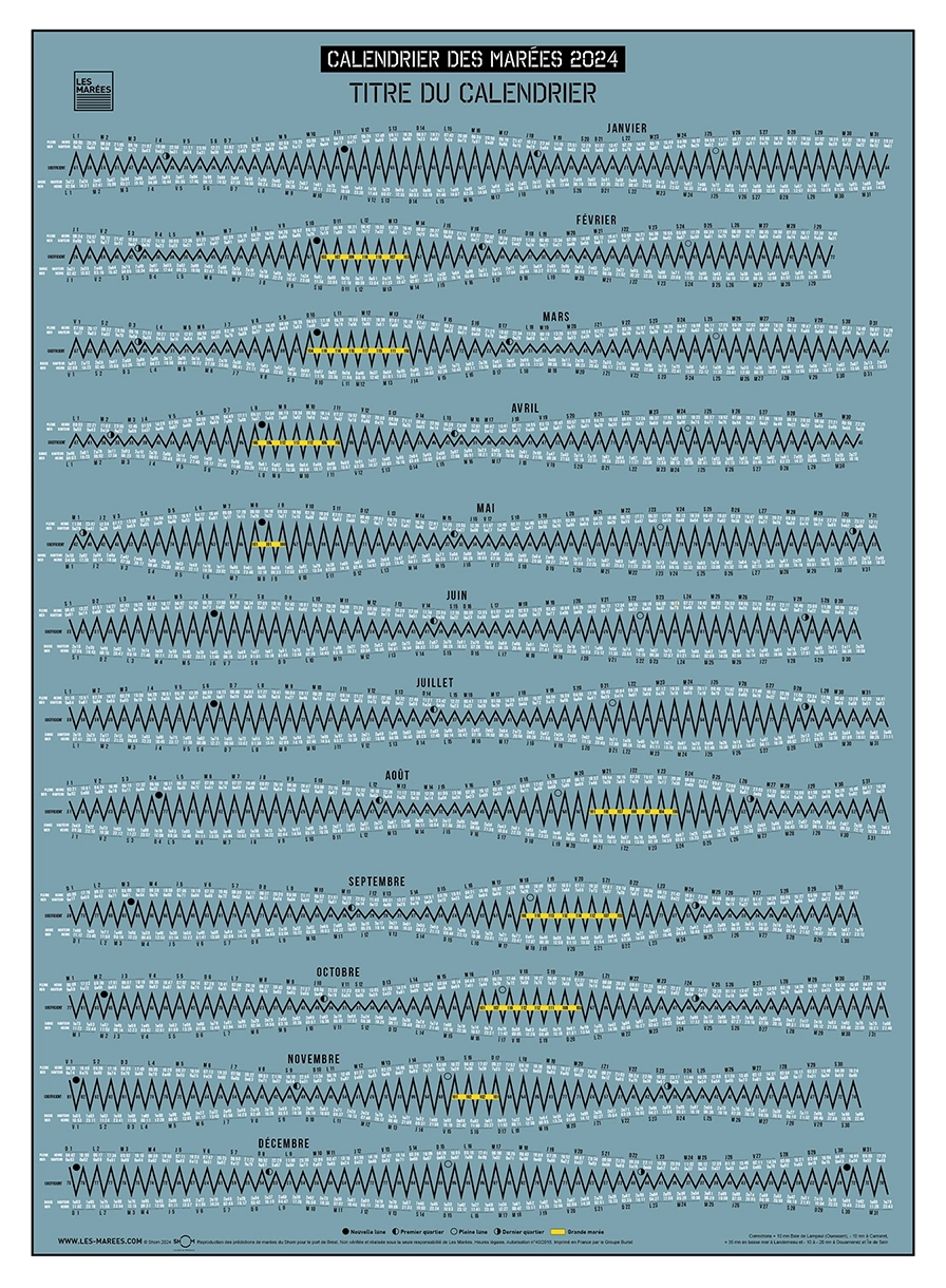 Image du poster des horaires des marées en grand format modèle bleu pastel