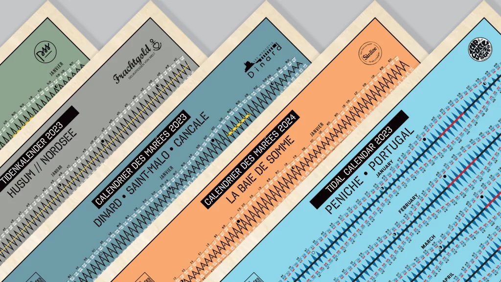 Infographie de plusieurs calendriers avec des titres personnalisés et des logos 