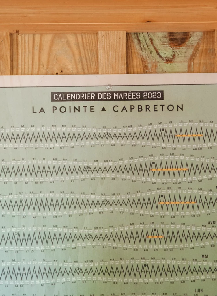 Photo d'un calendrier des marées avec un titre personnalisé