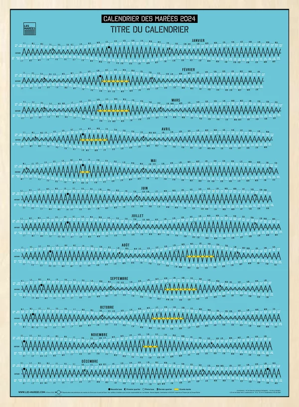 Image of the large format tide calendar bright blue model