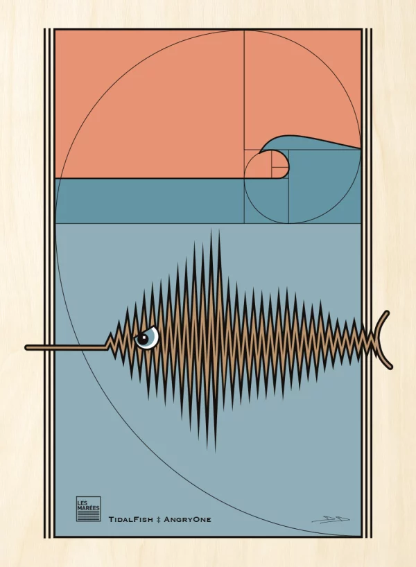 poster d'un poisson original sous la vague parfaite. Disposition triangle d'or. Couleurs pastels