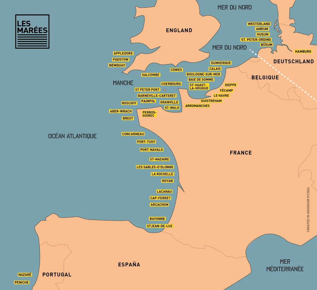 carte des zones de marées de la marque Les Marées en 2024