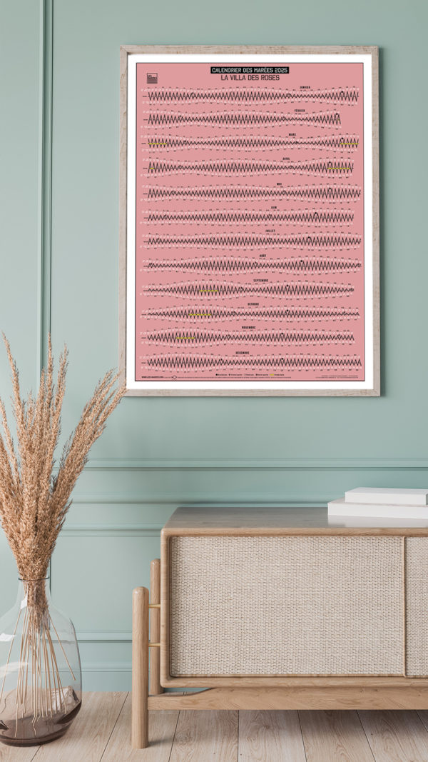 Photo du calendrier des marées 2025 modèle rose titre : villa des roses