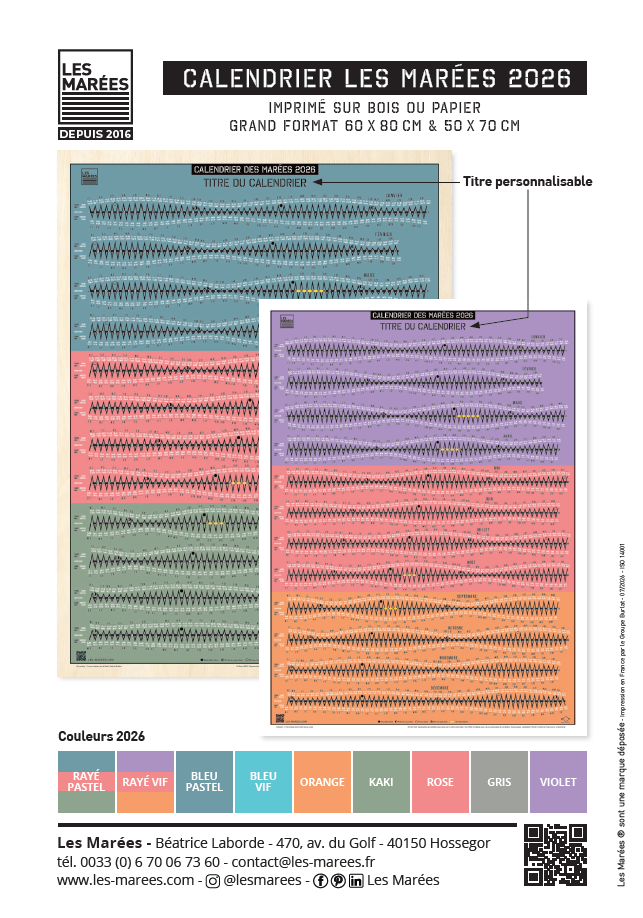Les couleurs de fond de l'affiche calendrier des marées 2026