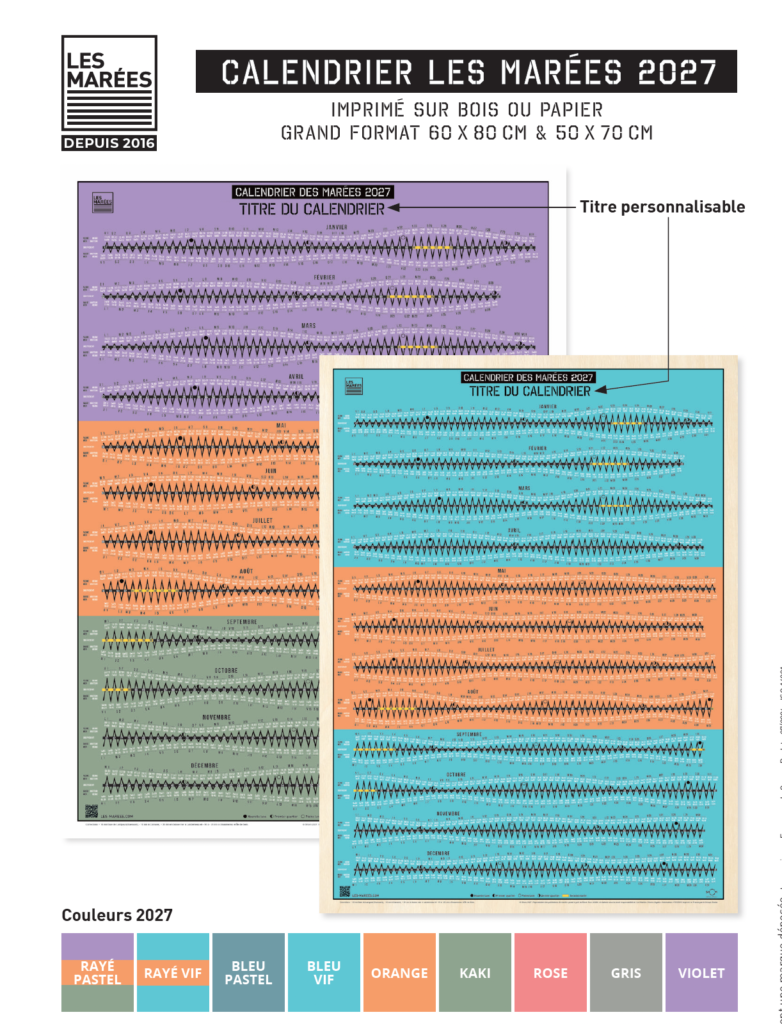 Présentation graphique de la collection des couleurs 2027 du calendrier des marées | Les Marées